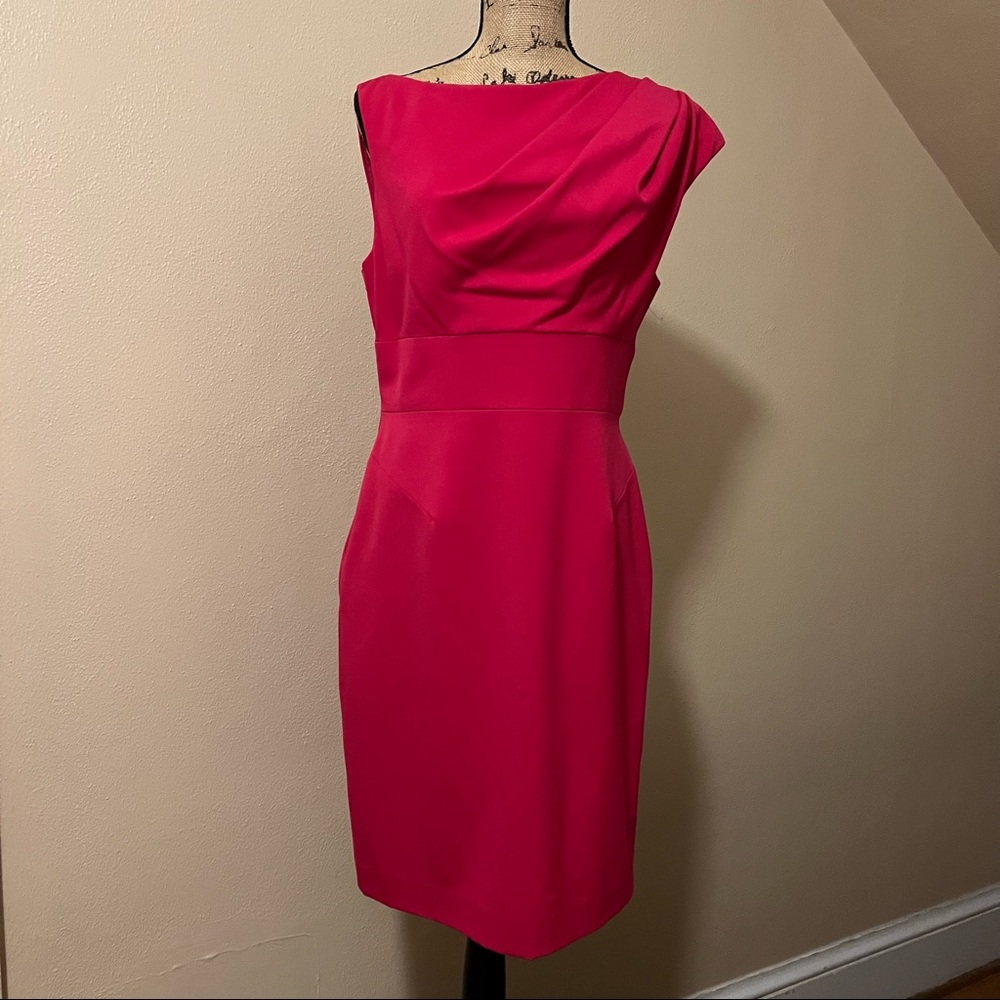 NWT Black Halo Asymmetrical Shoulder Fuchsia Dress Size 12